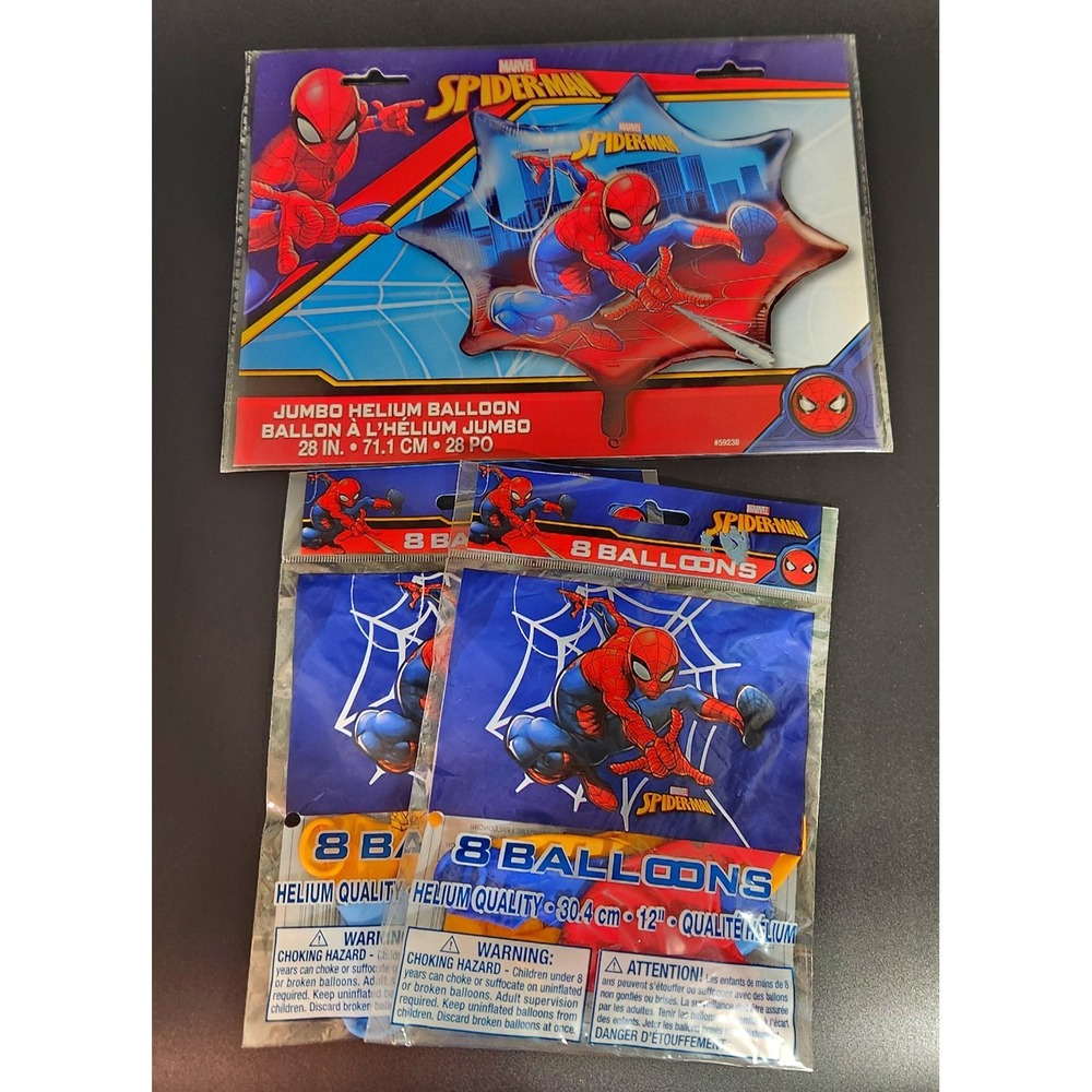 Marvel Spiderman Jumbo 28 in. Helium Balloon and 16xLatex Helium Balloons-17 pcs
